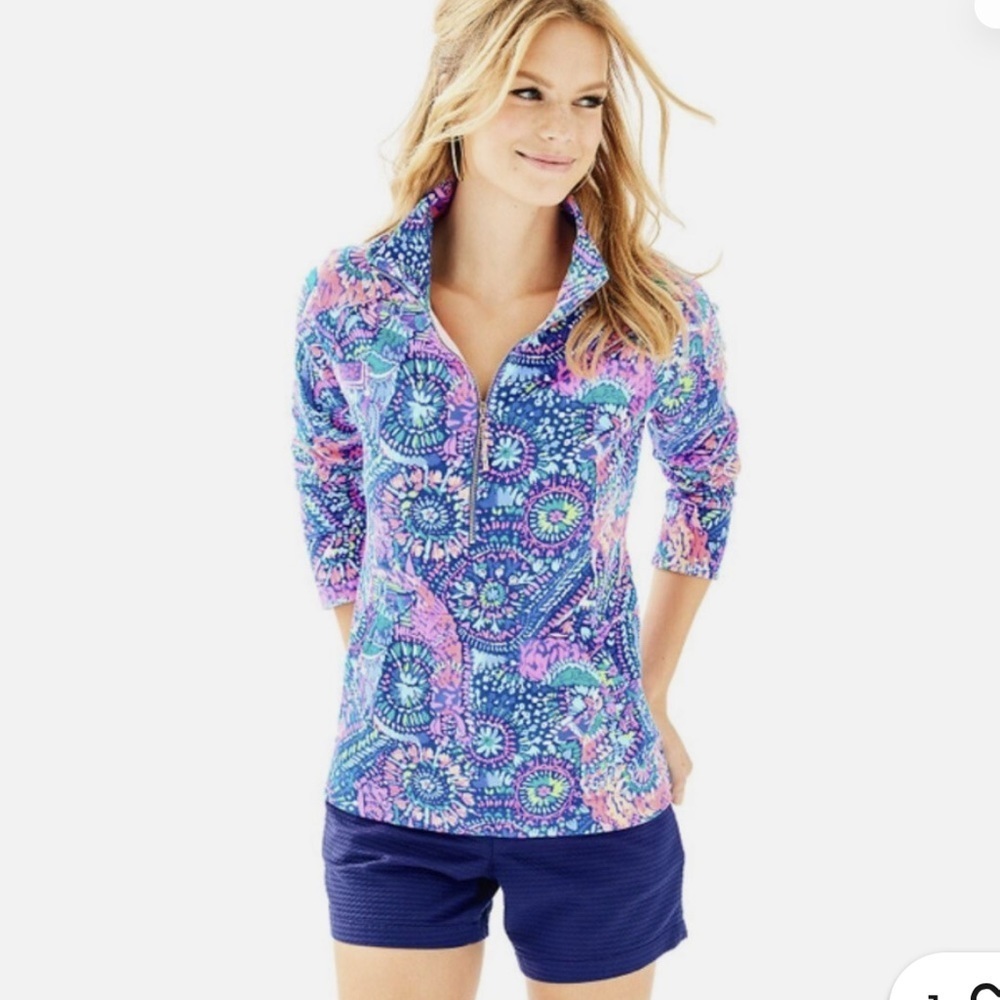 Lilly Pulitzer Pink Blue Multi No Prob Llama Skipper Popover UPF 50+